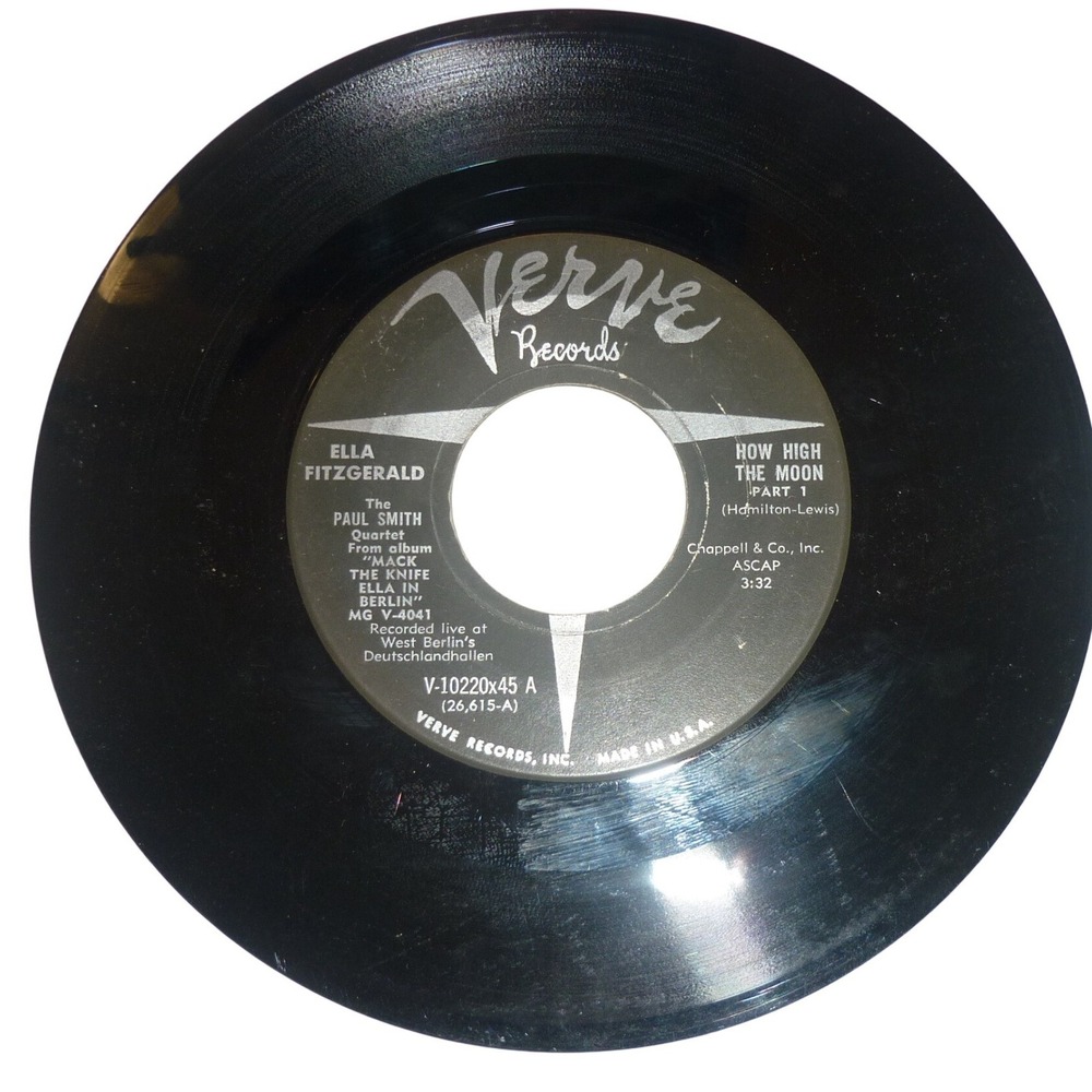 Ella Fitzgerald How High Moon Part 1 & 2 Verve Records 45 RPM Vinyl V-10220x45